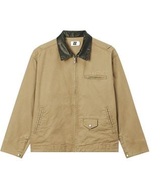 Izzue Logo-Embroidered Contrast-Collar Jacket - Natural