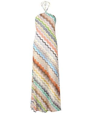 Missoni Long Cover-Up Dress With Halterneck And Greek Motif - White