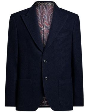 Etro Single-Breasted Knit Cashmere And Wool Jacket - Blue