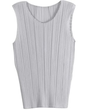 Pleats Please Issey Miyake Pleated Sleeveless Top - Grey