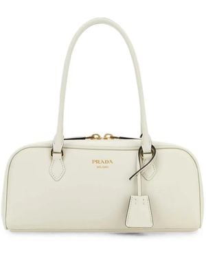 Prada Logo-Print Calf Leather Shoulder Bag - White