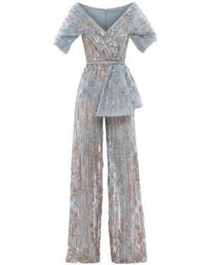 Saiid Kobeisy Sequin-Embellished Belted Jumpsuit - Grey