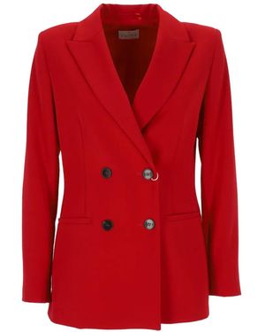 Marella Double-Breasted Twill Blazer - Red