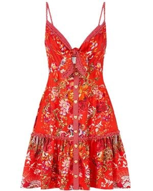 CAMILLA Tie-front ruffle mini dress - Rot