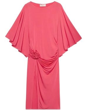 Blumarine Flower-Appliqué Midi Dress - Pink