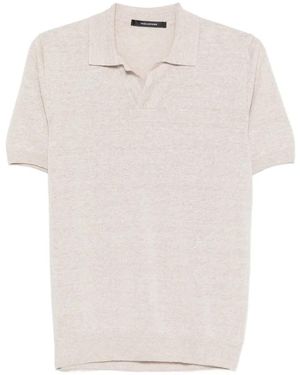 Tagliatore Stylish Polo Collar Slit Neckline Short Sleeve Top - White