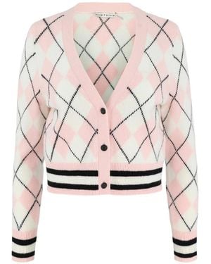 Alice + Olivia Grace Argyle-Knit Cardigan - White