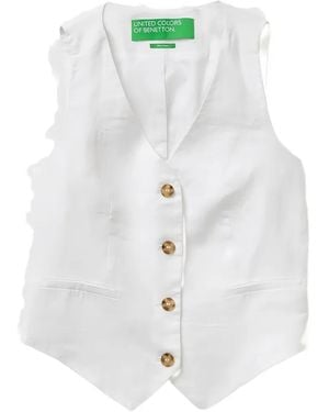 Benetton V-Neck Linen Waistcoat - White