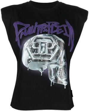 Philipp Plein Skull-Print Padded-Shoulder Tank Top - Black