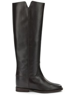 Via Roma 15 Desirè V-Neck Leather Boots - Black