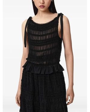 AllSaints Shirred Ruffled Top - Black