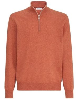 Brunello Cucinelli Kaschmirpullover Mit Kurzem Reißverschluss - Orange