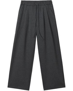 B+ AB Drawstring-Fastening Striped Pants - Gray