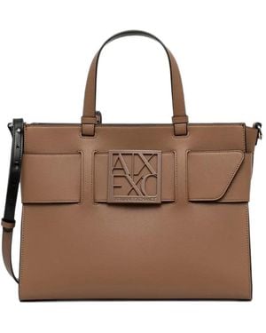 ARMANI EXCHANGE Logo-Plaque Tote Bag - Brown