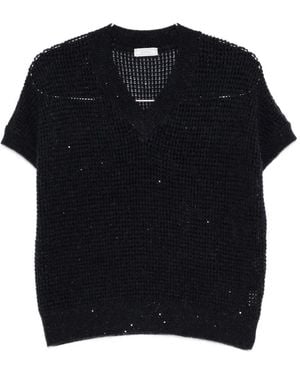Peserico Sequin-Embellished Short-Sleeve Sweater - Black