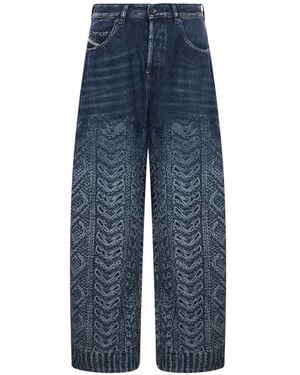DIESEL Cable-Print Wide-Leg Jeans - Blue