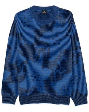 Paul Smith Striped Floral-Pattern Jumper - Blue