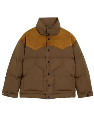 Ami Paris Nylon En Katoenen Donsjas Met Leren Vlakken - Bruin