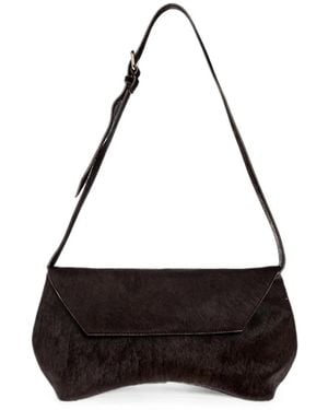 Gestuz Gzwedala Schultertasche Aus Leder Mit Ponyhaar - Schwarz
