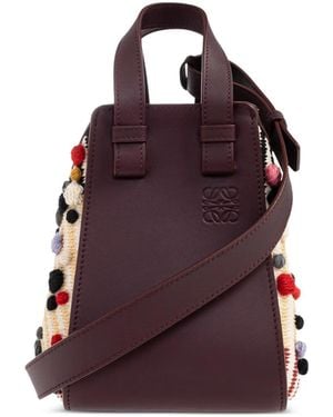 Loewe Hammock Pom-Pom Leather Tote Bag - Purple