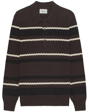 NN07 Alfie Striped Long-Sleeve Polo Shirt - Black