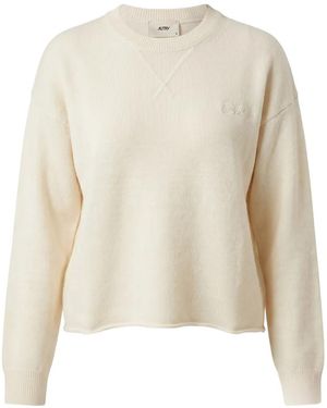Autry Logo-Embroidered Cropped Sweater - White