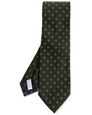 Ferragamo Gancini-Pattern Silk Tie - Green