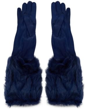 Alberta Ferretti Fur Trim Leather Gloves - Blue