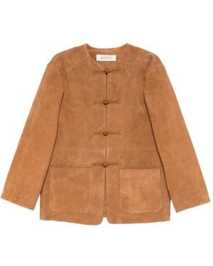 Rohe Mandarin-Collar Suede Jacket - Brown