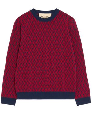 Valentino Garavani Crew-Neck Wool Jumper With Toute La V Jacquard Pattern - Red