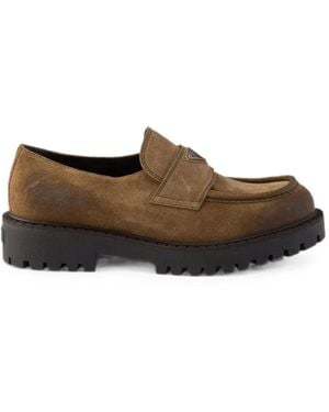 Prada Aged Suede Loafers - Brown