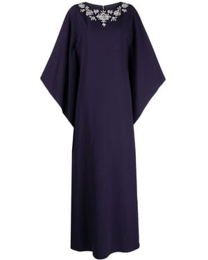 Marchesa Crystal-Embellished Long-Sleeve Maxi Dress - Blue
