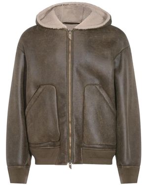 Salvatore Santoro Hooded Zip Leather Jacket - Brown