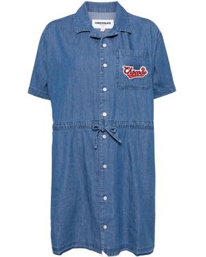 Chocoolate Logo-Appliqué Denim Shirtdress - Blue