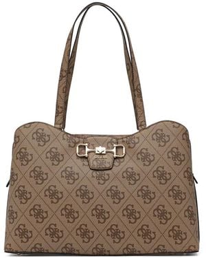 Guess Jaine Logo-Monogram Horsebit Tote Bag - Brown