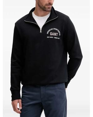 GANT Logo-Print Quarter-Zip Sweatshirt - Black