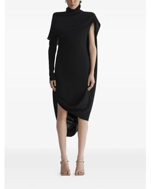 Mugler Asymmetric Roll-Neck Dress - Black