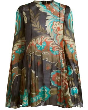 Etro Pleated Floral-Print Mini Dress - Black