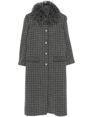 Nissa Mantel Met Veren Afwerking - Grijs