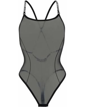 Off-White c/o Virgil Abloh Logo-strap Mesh Bodysuit Black - Grey