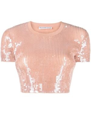 Alexander Wang スパンコール クロップドtシャツ - ピンク
