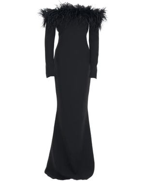 Ana Radu Off-Shoulder Feather-Trim Gown - Black