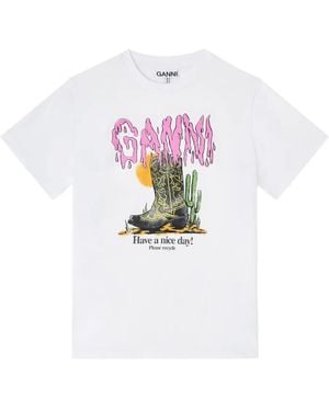 Ganni Top Met Print - Wit