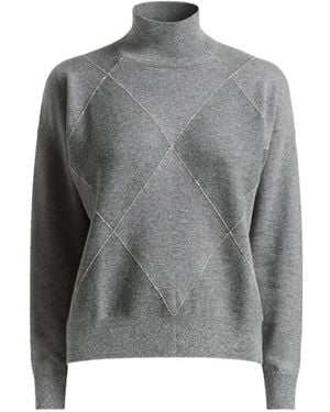 Peserico Argyle-Pattern Roll-Neck Jumper - Grey
