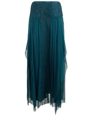 Alberta Ferretti Maxirock Mit Spitzenbesatz Und Fransen - Blau