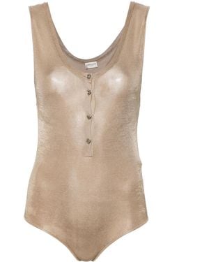 Saint Laurent Scoop-Neck Silk Bodysuit - Natural