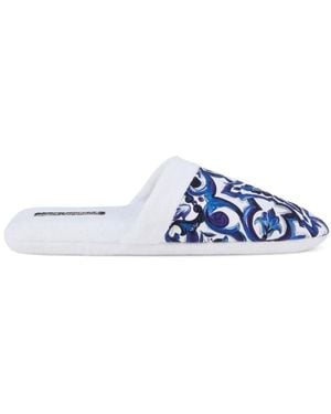 Dolce & Gabbana Barocco-Print Terry-Cloth Slippers - White