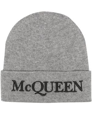 McQueen Gerippte Beanie Mit Logo-Stickerei - Grau