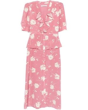 Alessandra Rich Midikleid mit Blumen-Print - Pink