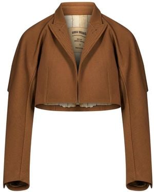 Uma Wang Cropped Sculptural-Sleeve Jacket - Brown